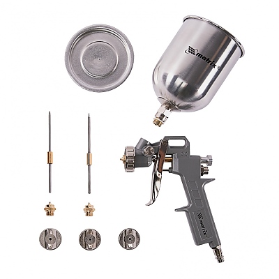 Пистолет за боя пневматичен с горно казанче, V – 1 литър, дюза с диаметър 1.2, 1.5, 1.8 мм, MTX, 573159