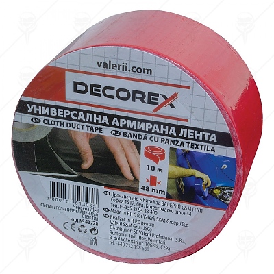 Лента армирана червена 48мм. х 10м. DECOREX 43728