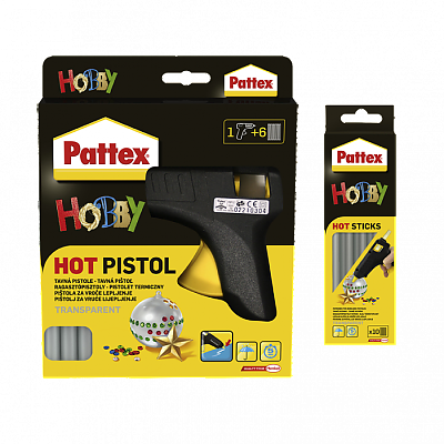 Пистолет + 6 бр.патрони за горещо лепене комплект Pattex