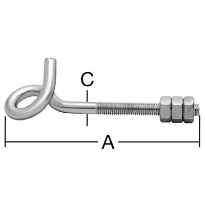 Кука с болт + гайка крива 8,9 мм х 145 мм. 2бр.
