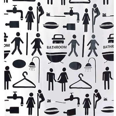 Завеса за баня черно/бяло +12 куки PEVA