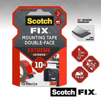 3M Scotch® FIX Extreme екстериорна двойнолепяща монтажна лента 19mm x 1.5m