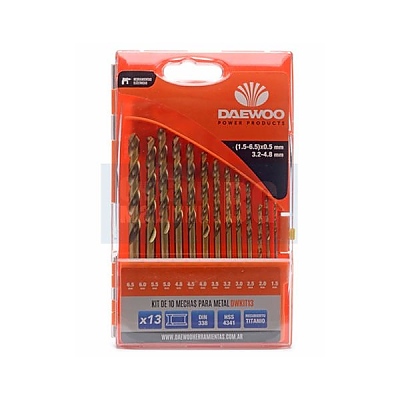 Свредла за метал комплект DAEWOO DWKIT13, 1.5-6.5 мм, 13 броя