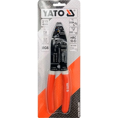 КЛЕЩИ ЗА РЯЗ. И СНЕМАНЕ НА ИЗОЛАЦИЯ НА КАБЕЛ YATO 2293