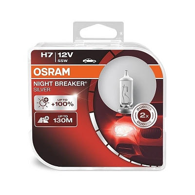 Халогенни крушки за предни фарове на кола 64210NBS-HCB 55W 12V PX26D HCB2BOX 2 бр. Osram H7 Night Breaker Silver +100%