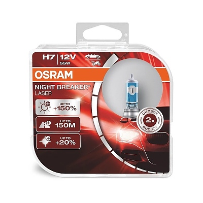Халогенни крушки за предни фарове на кола 64210NL-HCB 55W 12V PX26D HCB2BOX 2 бр. Osram H7 Night Breaker Laser +150%