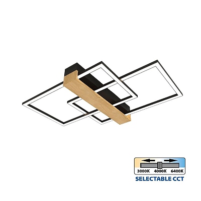 LED плафон LUCAS LED ∙ 36W ∙ черно+дърво ∙ CCT ∙ 3000-4000-6400K