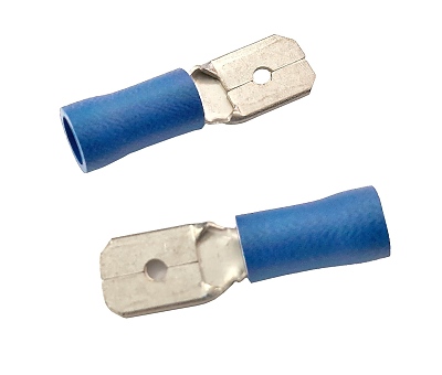 Кабелна обувка / автоконектор син мъжки 6.3х0.8/2.5mm2
