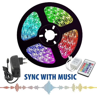 Комплект RGB лента + захранване + музикален контролер RGB BAGRA DJ LED ∙ 5 метра 