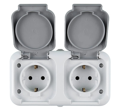 Контакт двоен ПКОМ IP44 сив евро ,Н.КИРОВ