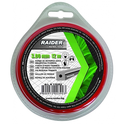 Корда за моторна коса, квадратна, усилена, 3мм. 12м. RAIDER 110282