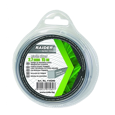 Корда за моторна коса, квадратна, усилена, Platin-silver 2.7мм. 15м. RAIDER 110290
