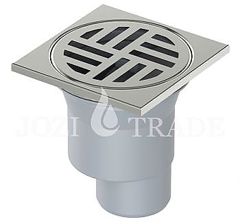 Сифон прав с клапа пластмасов корпус неръждаема решетка квадратна Ф50 /100323